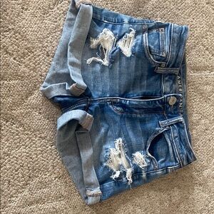 American Eagle Outfitters Blue Distressed Denim Shorts